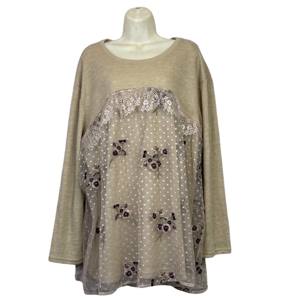 Entro Antrophologie Beige Long Sleeve Blouse sweatshirt new size L